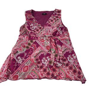 AGB Women's Pink Paisley Sleeveless Wrap Top XL y2k flowy tie waist